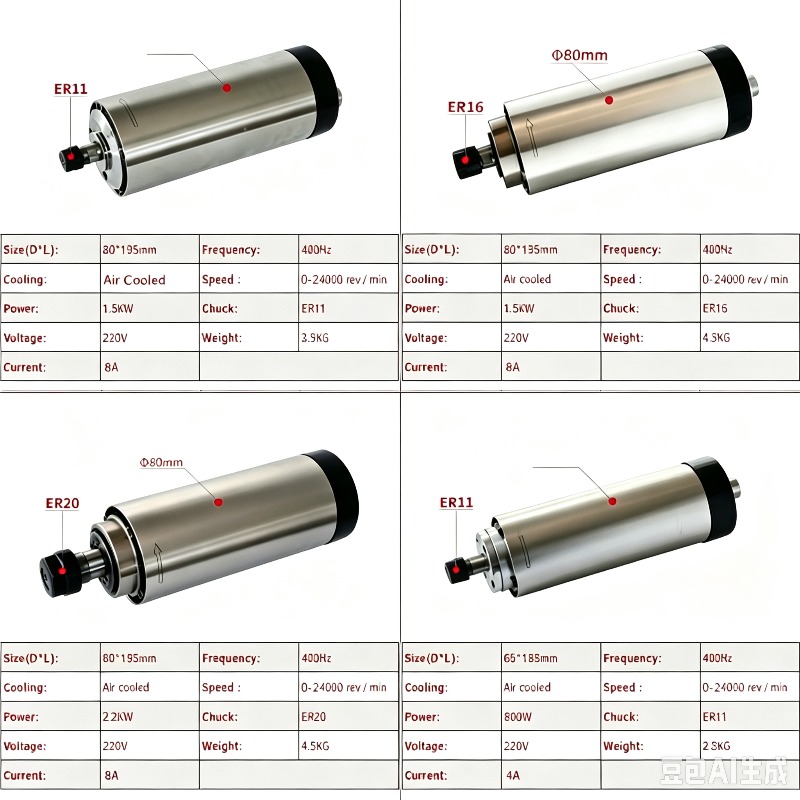 CNC Air Cooled 800W 1500W 2200 - đánh giá và giá Er20 Collet Chuck Spindle Motor 220V